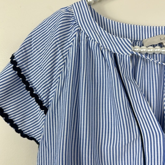 Ann Taylor LOFT Blue & White Stripe Layered Cuff Tassel Top XS - Picture 4 of 7